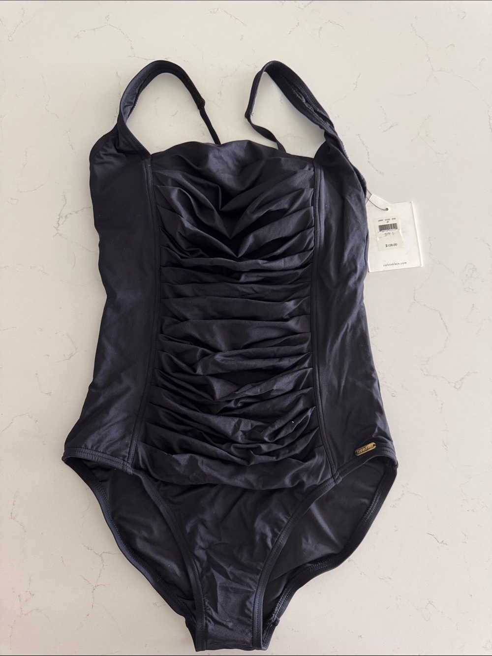 Calvin Klein Black Ruched One-Piece Swimsuit